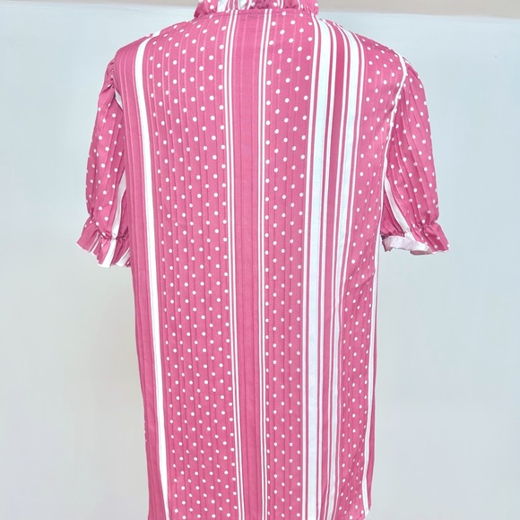 NWOT. Striped Polka Dot Ruffled Blouse Size Large - Picture 5 of 5